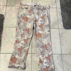 Vintage America Floral Straight Leg Pants - White, Orange, Gray